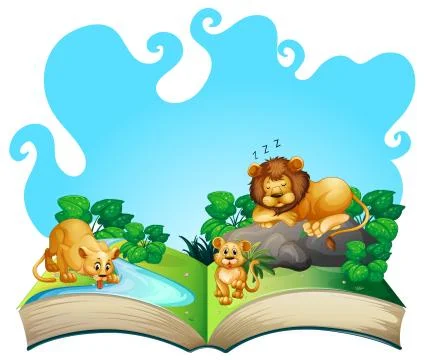 Lion family by the river Illustrazione stock