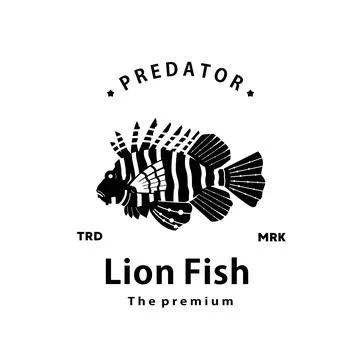 Lion fish logo vector outline silhouette art icon Stock Illustration