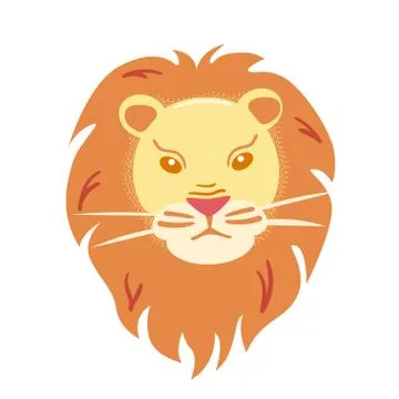 Lion flat head on white background. Mane big cat mask Isolated vector icon Stock Illustration
