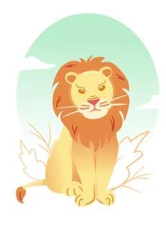 Lion in flat style on white background. Big cat childish vector illustration Stock Illustration
