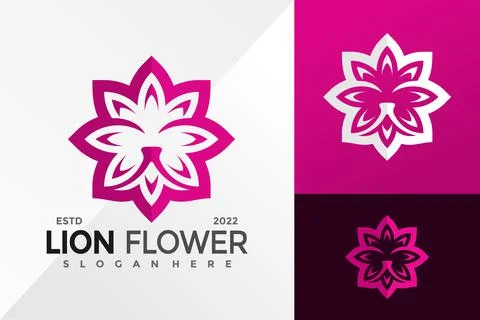 Lion Flower Logo Design Vector illustration template 스톡 일러스트