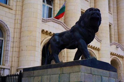 Lion in front of the palace of justice in Sofia Stock Photos