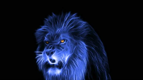 Lion Ghost in blue over black background Stock Footage 235606430
