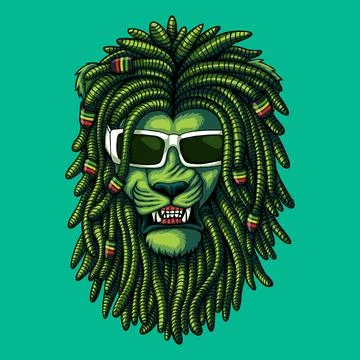 Lion green dreadlocks vector illustration Stock Illustration