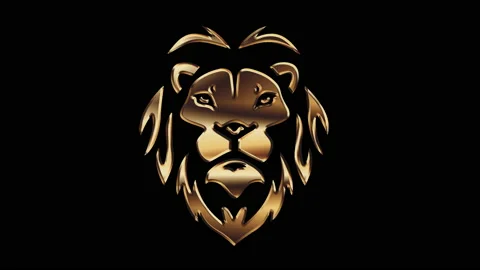 Lion growl animation logo on black background with alpha chanel Stock Footage