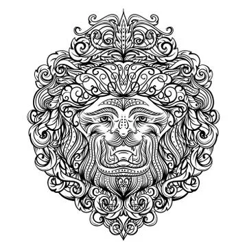 Lion Head with abstract ornament. Stock Illustration