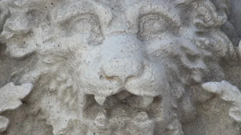 Lion head carved into stone, Centered, Close up, 4K Stock Footage 46340697
