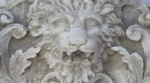 Lion head carved into stone, Centered, 4K Stock Footage 46340845
