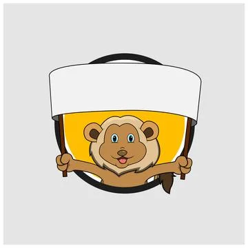 Lion Head Circle Label With Big Blank Banner Stock Illustration