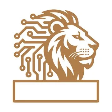 Lion Head Circuit Technology Logo Template Vector Design Stock Illustration