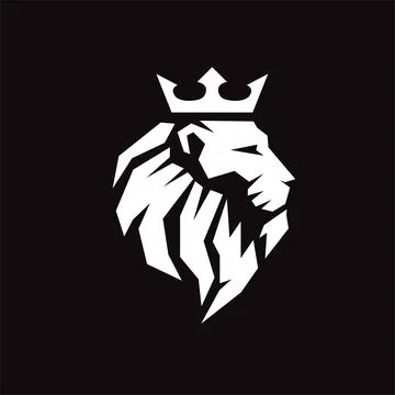 Lion head with crown mascot vector on black background Stock Illustration