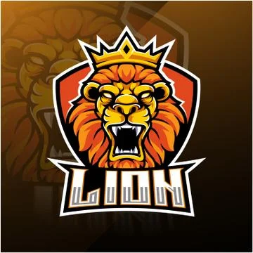 Lion head esport mascot logo design Stock Illustration