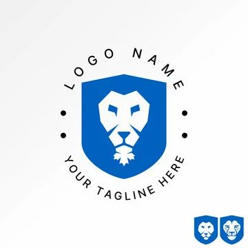 Lion head face and maple shield guard badge animal game tech wild king canada Stock Illustration