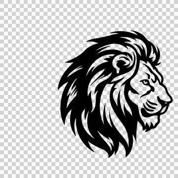 Lion Head Face Black And White Profile mane ear eye snout Stock Illustration