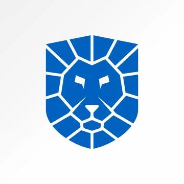 Lion head face on shield guard badge animal game tech safety wild king strong Stock Illustration