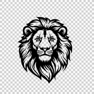 Lion Head Face Silhouette Facing Forward posing mane high Stock Illustration