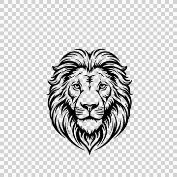 Lion Head Face Stylized Line Art mane eyes nose black white Ilustración de archivo