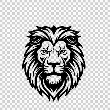 Lion Head Facing Forward mane line art black white animal Illustration
