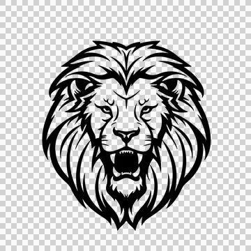 Lion Head Facing Forward Silhouette mane mouth open black Illustration