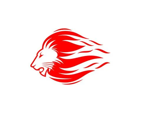 Lion head with fire flame logo Illustrazione stock