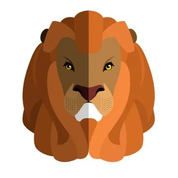 Lion Head flat style. Large fluffy mane. Ferocious predator. Wild cruel anima Illustrazione stock