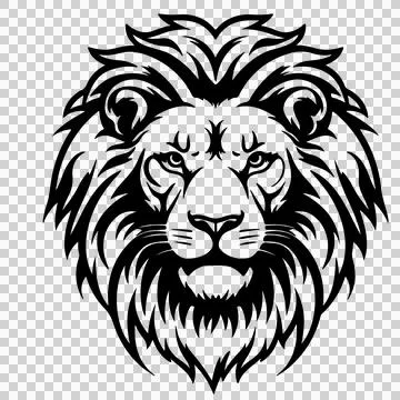 Lion Head Front View black and white ink Stock Illustration