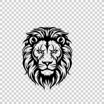 Lion Head Front View facing silhouette black white plain Stock Illustration