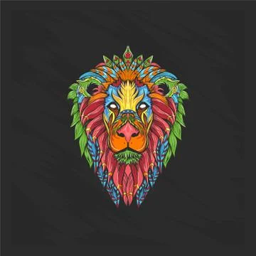 Lion head full color with floral style suitable for print and shirts design Stock Illustration