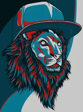 Lion head with hat vector illustration design on white background. Stock-Illustration