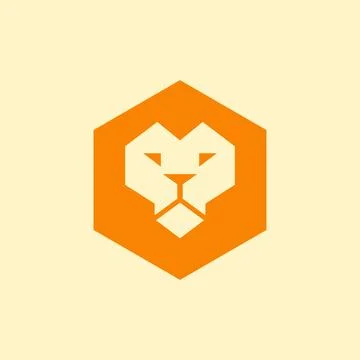 Lion head hexagon logo design flat vector 스톡 일러스트
