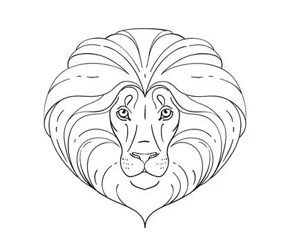 Lion head line drawing, vector icon, outline logo, zodiac symbol for astrology Stock Illustration