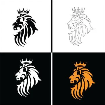 Lion head logo with crown. Stock Illustration