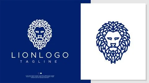 Lion head logo design template. Lion line art logo design vector. Stock Illustration