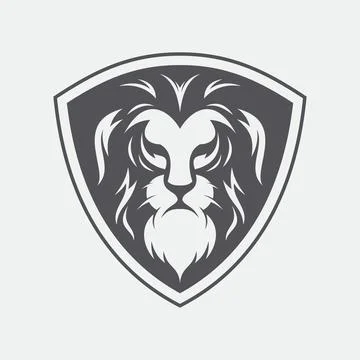 Lion head logo design vector template with shield Stock Illustration
