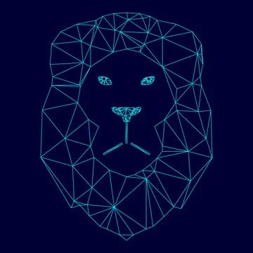 Lion head low poly triangulation triangulated polygonal electric cyan blue vi Stock Illustration