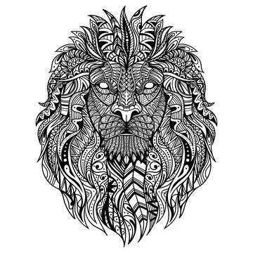 Lion head mandala zentangle coloring page illustration Stock Illustration