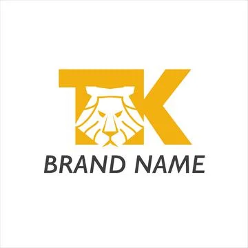 Lion head with mane in full face, negative space in letters TK Stock Illustration