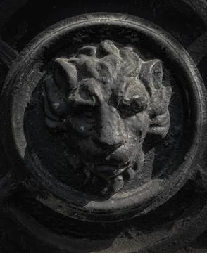 Lion head panel statue. Stock Photos