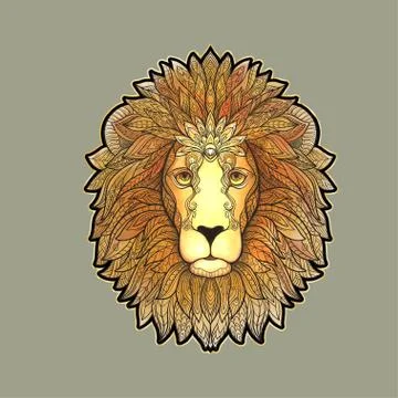 Lion head patch Stock Illustration