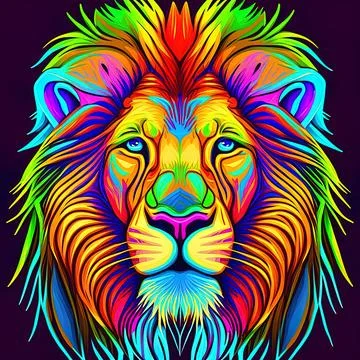 Lion head pop art 2d illustrated Stock Illustration