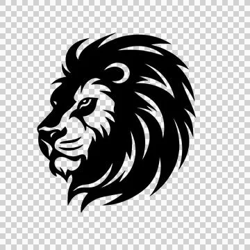 Lion Head Profile Facing mane ear black Stock Illustration