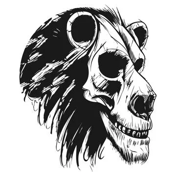Lion head profile vector hand drawn clip art black and white Stock Illustration