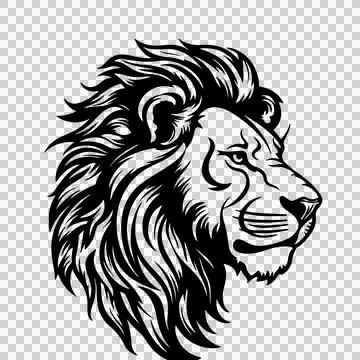 Lion Head Profile View facing side silhouette black white Illustration