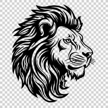 Lion Head Profile View mane whiskers line drawing black イラスト素材
