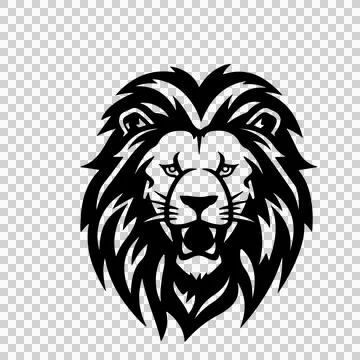 Lion Head Roaring Black White mane teeth whiskers Illustration