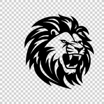Lion Head Roaring Black White mane teeth eyes animal Stock Illustration