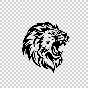 Lion Head Roaring Side Silhouette mane teeth black white Illustration