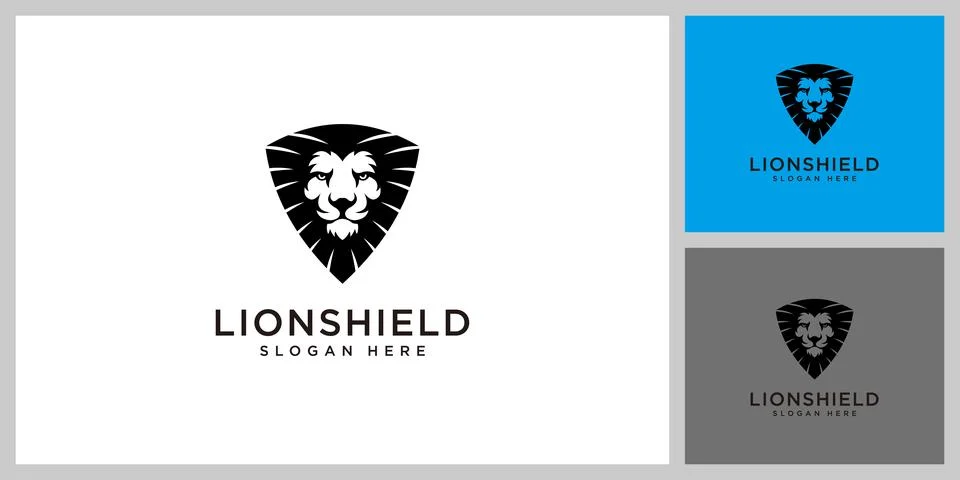 Lion head shield logo vector design Stock Illustration