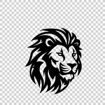 Lion Head Silhouette Facing Right mane ear eye nose mouth Stock Illustration