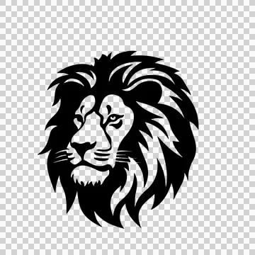 Lion Head Silhouette Profile mane eyes black white Stock Illustration